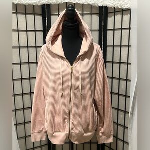 Calvin Klein BLUSH PINK VELVET RIBBED HOODIE, STREETWEAR, WOMEN SIZE XL